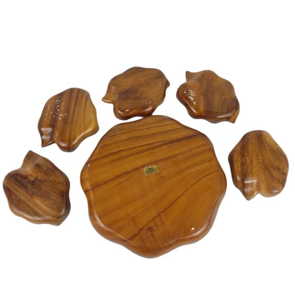 Vtg Blair Hawaii Honolulu Monkey Pod Wood Leaf Bowls 6pc Set 1960s Serving Tray - Picture 9 of 12